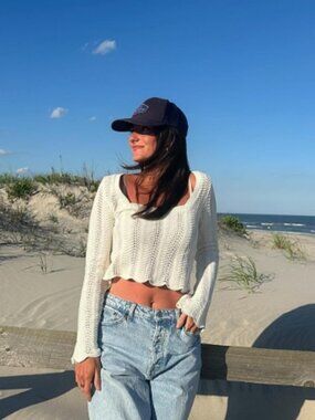 Pink Rose White Knit Long Sleeve Top Size Large